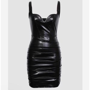 PU black pleather bodycon dress with rhinestone accent